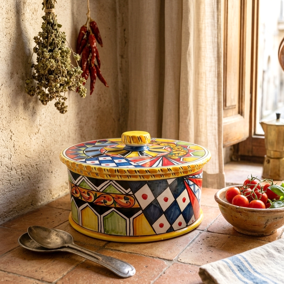 Biscottiera in maiolica Siciliana