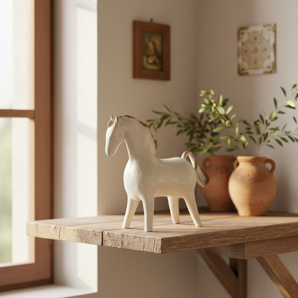 Cavallino in ceramica bianca di Caltagirone