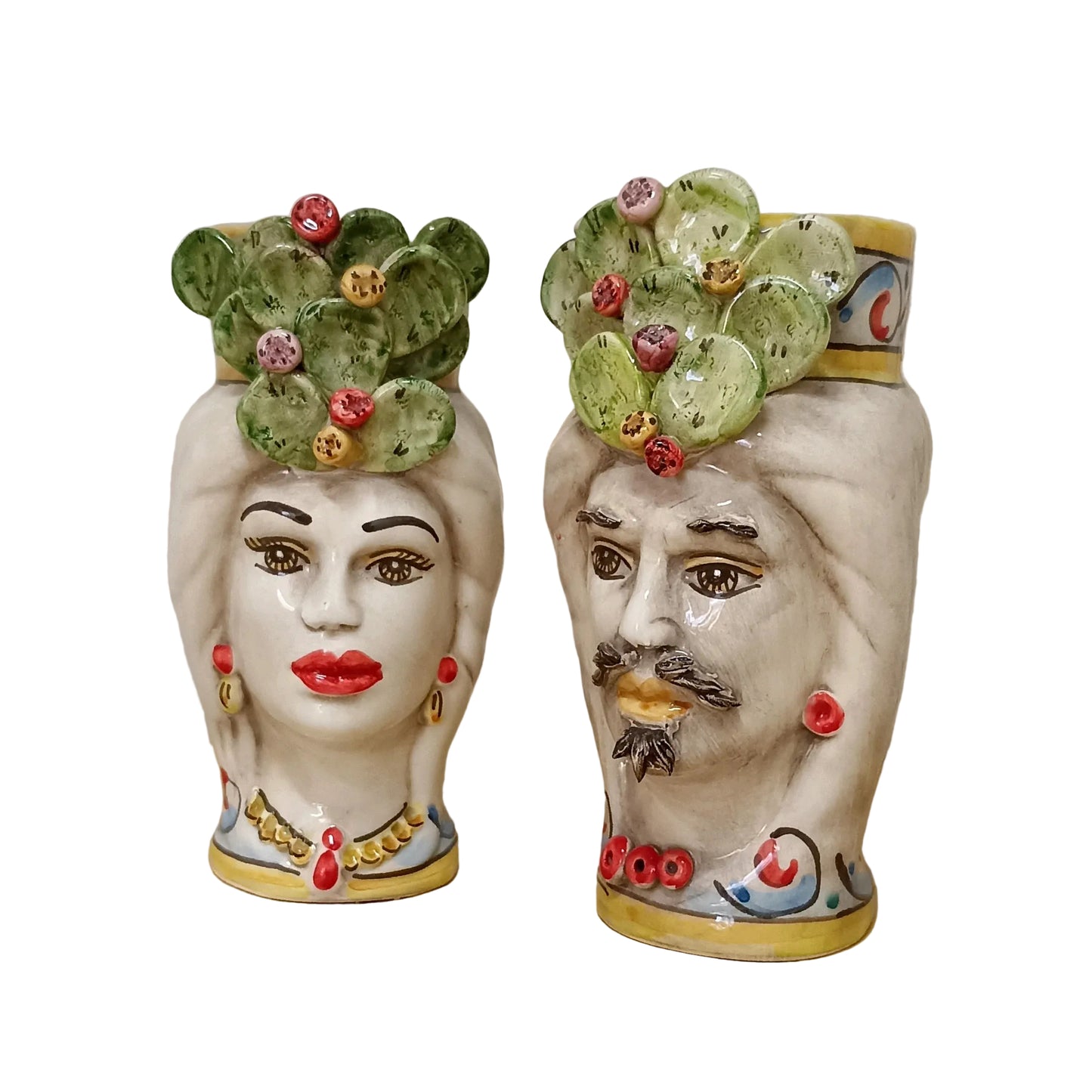 Coppia Teste Moro in maiolica di Sicilia
