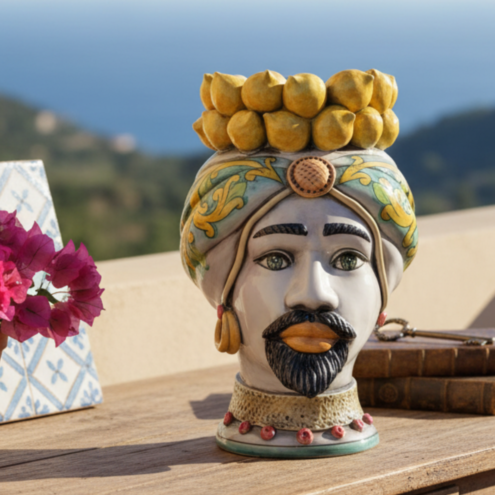 (Copia) Teste di Moro 38cm Limoni in Maiolica Siciliana di Santo Stefano di Camastra