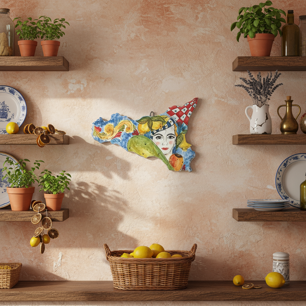 Sicilia in maiolica di Caltagirone da appendere al muro