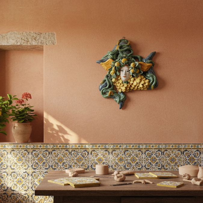 Trinacria di Caltagirone decorata a mano