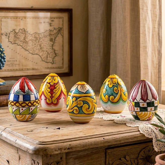 Uova Pasquali in ceramica decorata di Caltagirone
