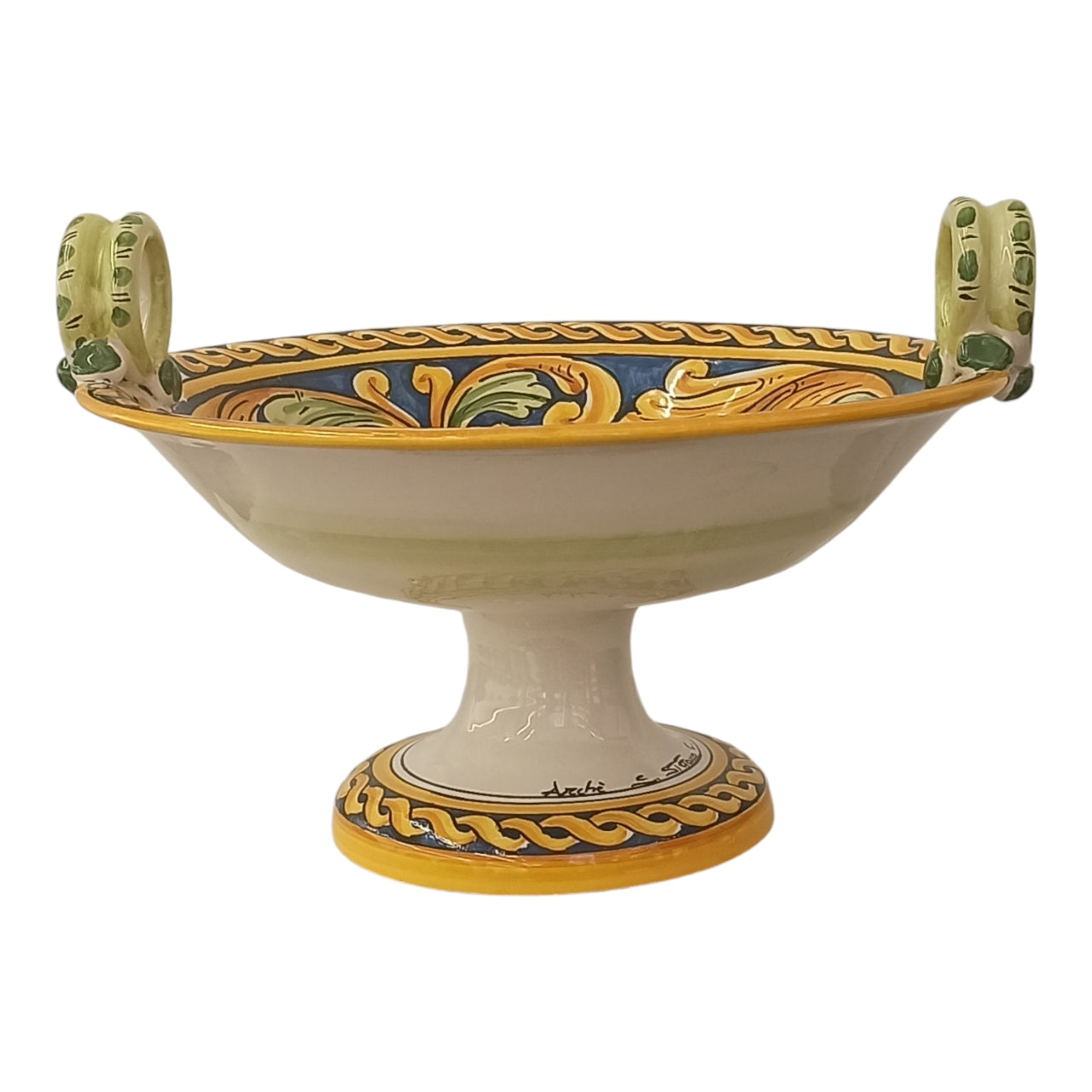 alzata con manici in ceramica siciliana