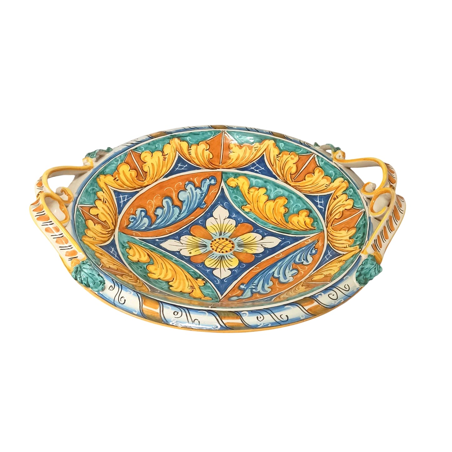 porta frutta con manici in ceramica siciliana