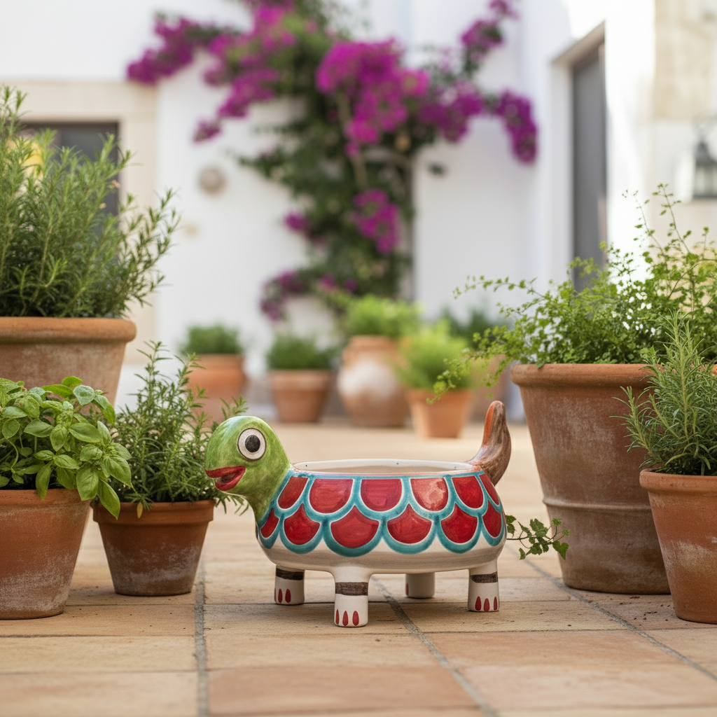 Tartaruga Portapiante in Ceramica di Sicilia - varie misure