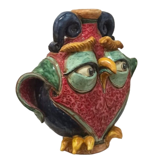 civetta fiasco in ceramica siciliana di Caltagirone