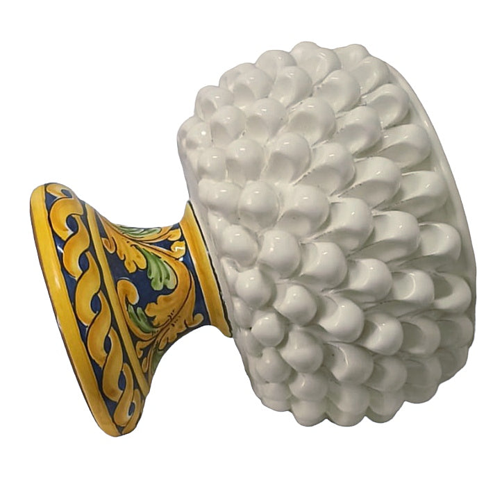 Vaso pigna ceramica bianco decorato a mano, souvenir a Messina