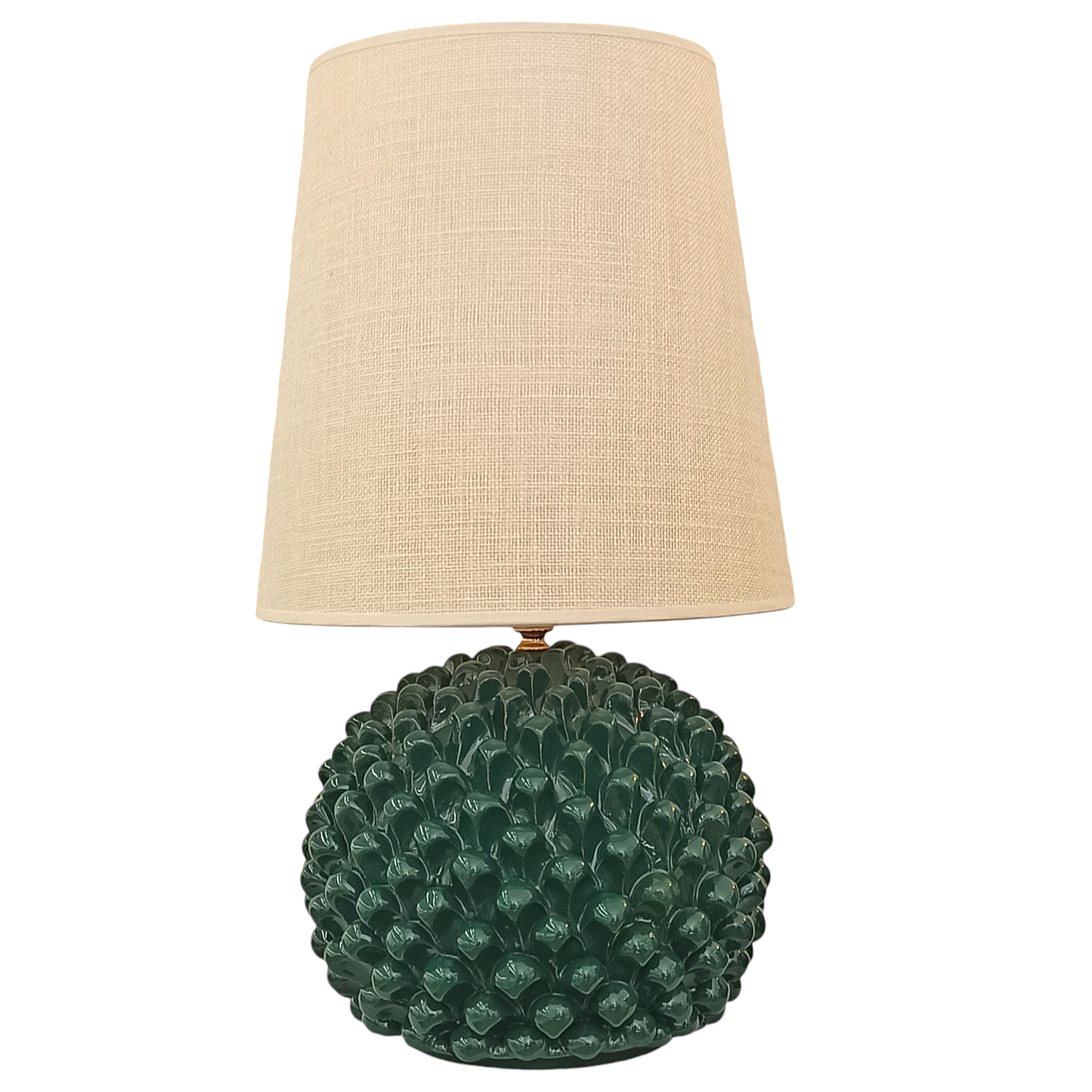 lampada pigna a sfera verde ceramica di Caltagirone