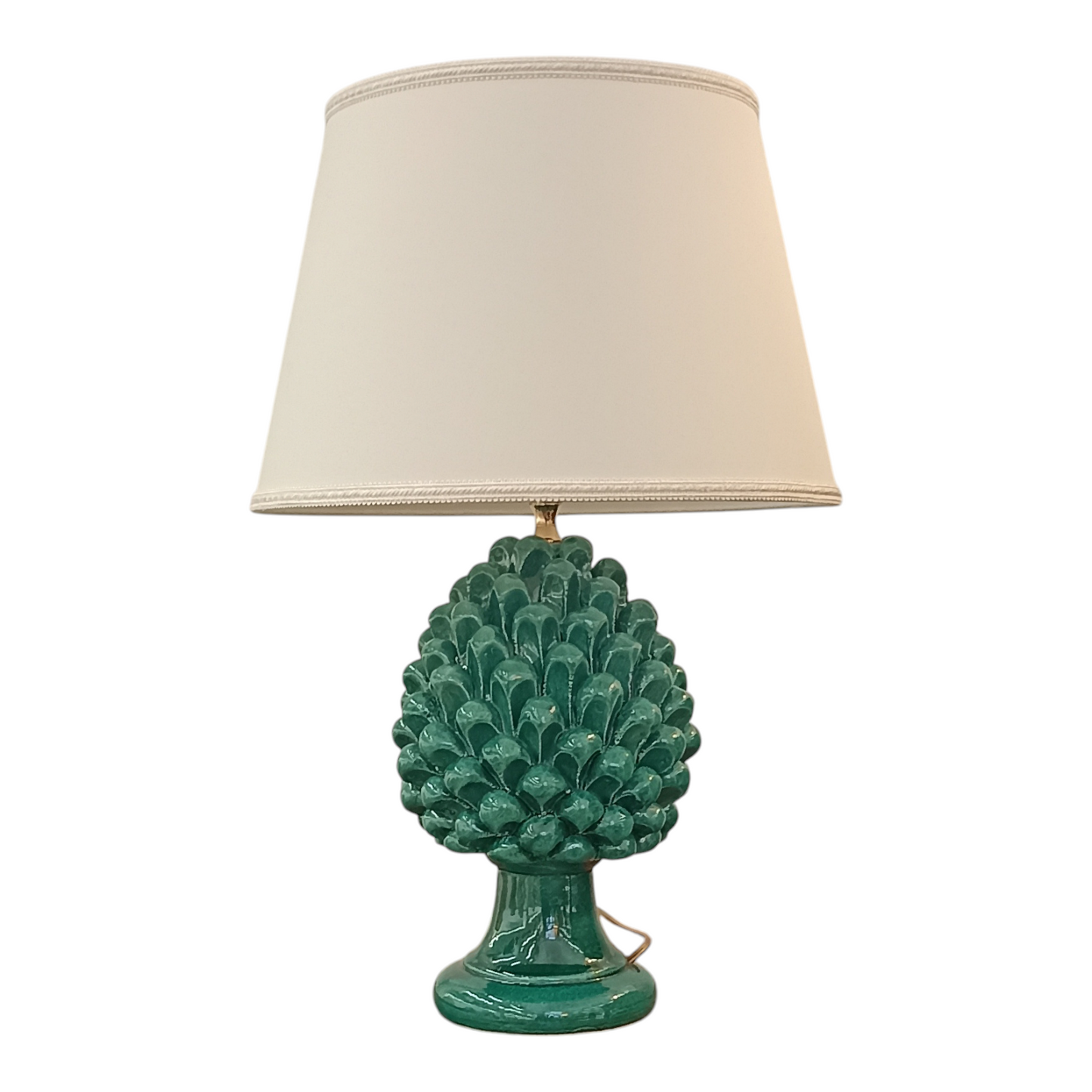 lampada pigna verde in ceramica di Caltagirone