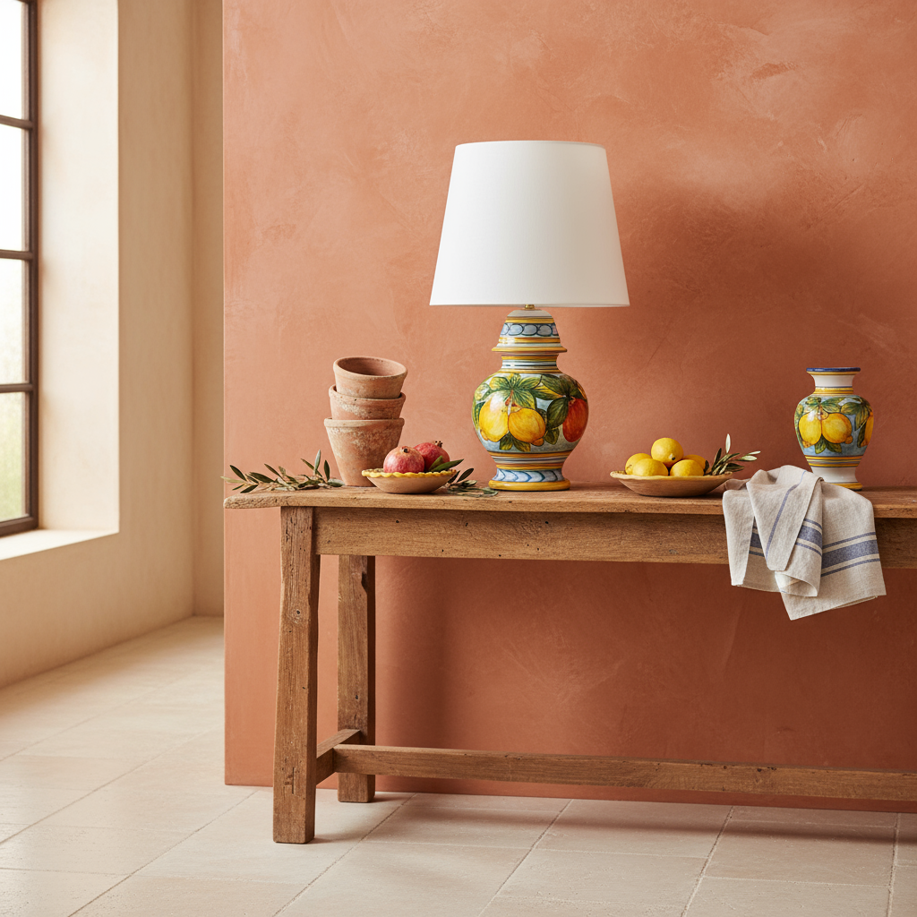 lampada con limoni ceramica siciliana