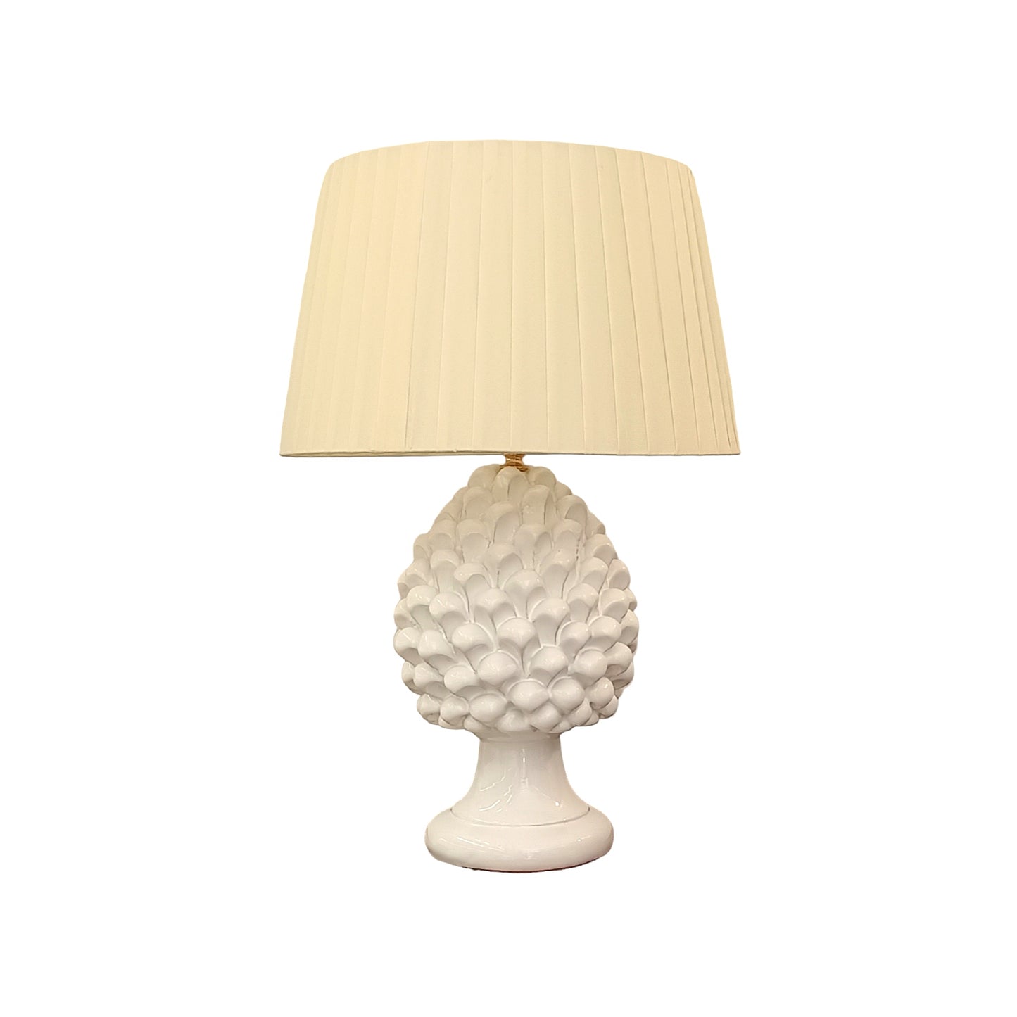 Lampada da scrivania in ceramica bianca di Caltagirone, fatta a mano a Messina