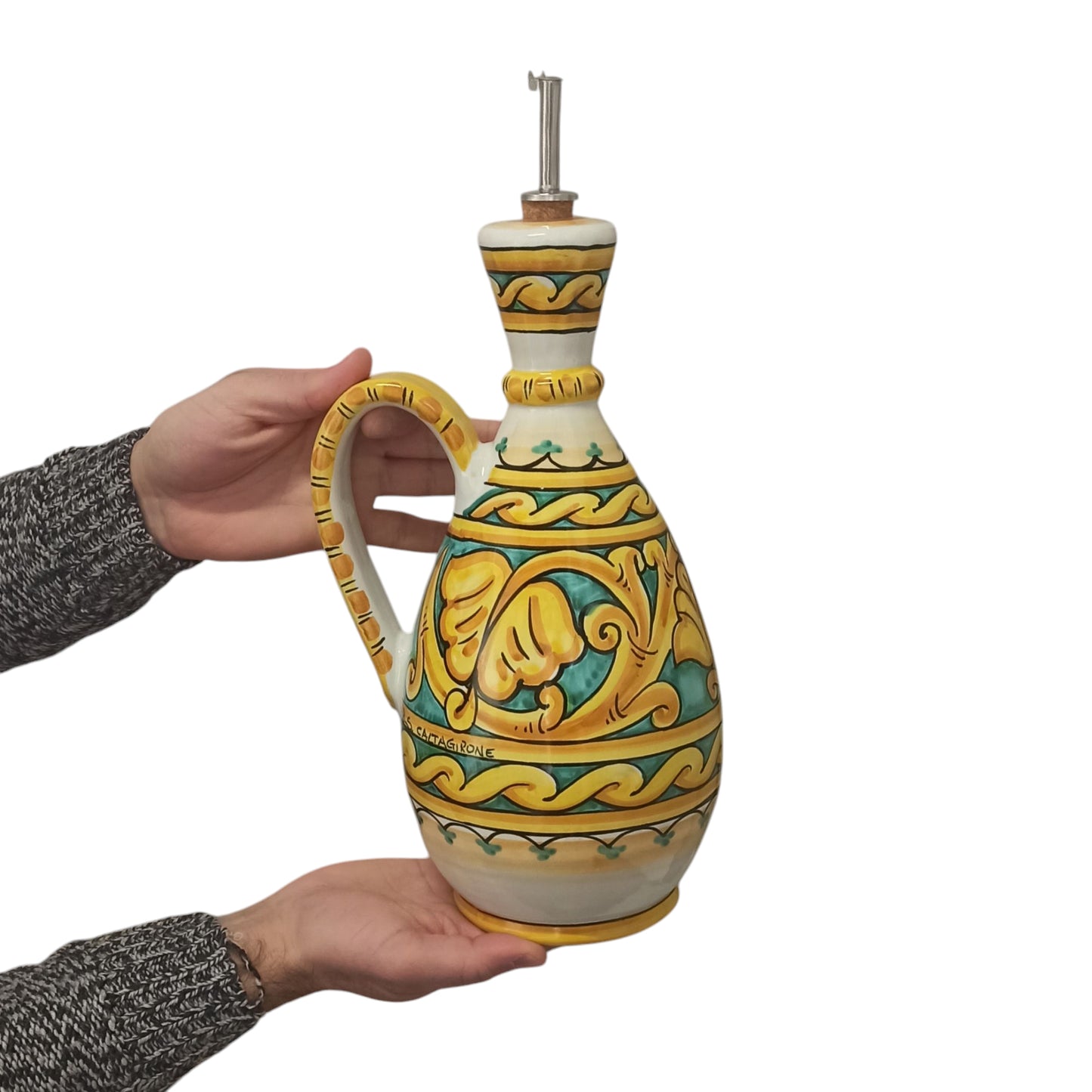 bottiglia per l'olio in maiolica di caltagirone