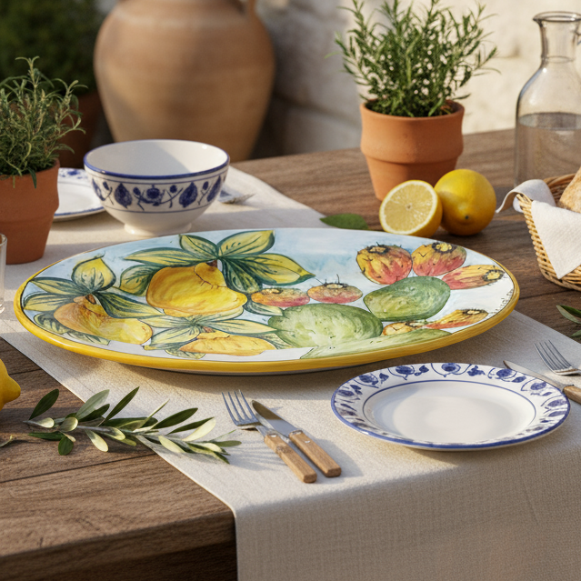 vassoio ovale decorato in ceramica