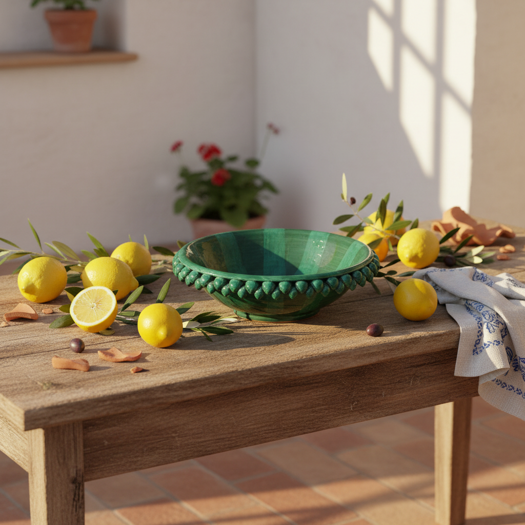 Green Pinecone Centerpiece 29cm in Sicilian Ceramic from Santo Stefano di Camastra