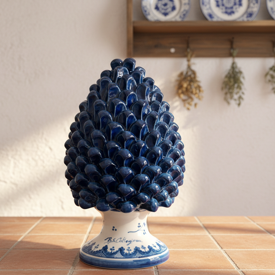 pigna siciliana blu di caltagirone decorata