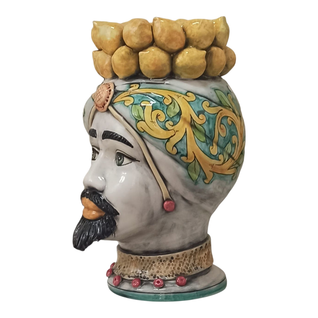 (Copia) Teste di Moro 38cm Limoni in Maiolica Siciliana di Santo Stefano di Camastra