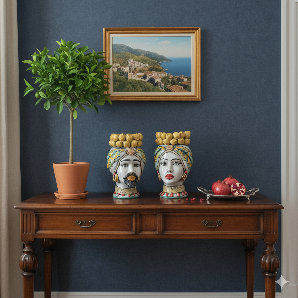 (Copia) Teste di Moro 38cm Limoni in Maiolica Siciliana di Santo Stefano di Camastra