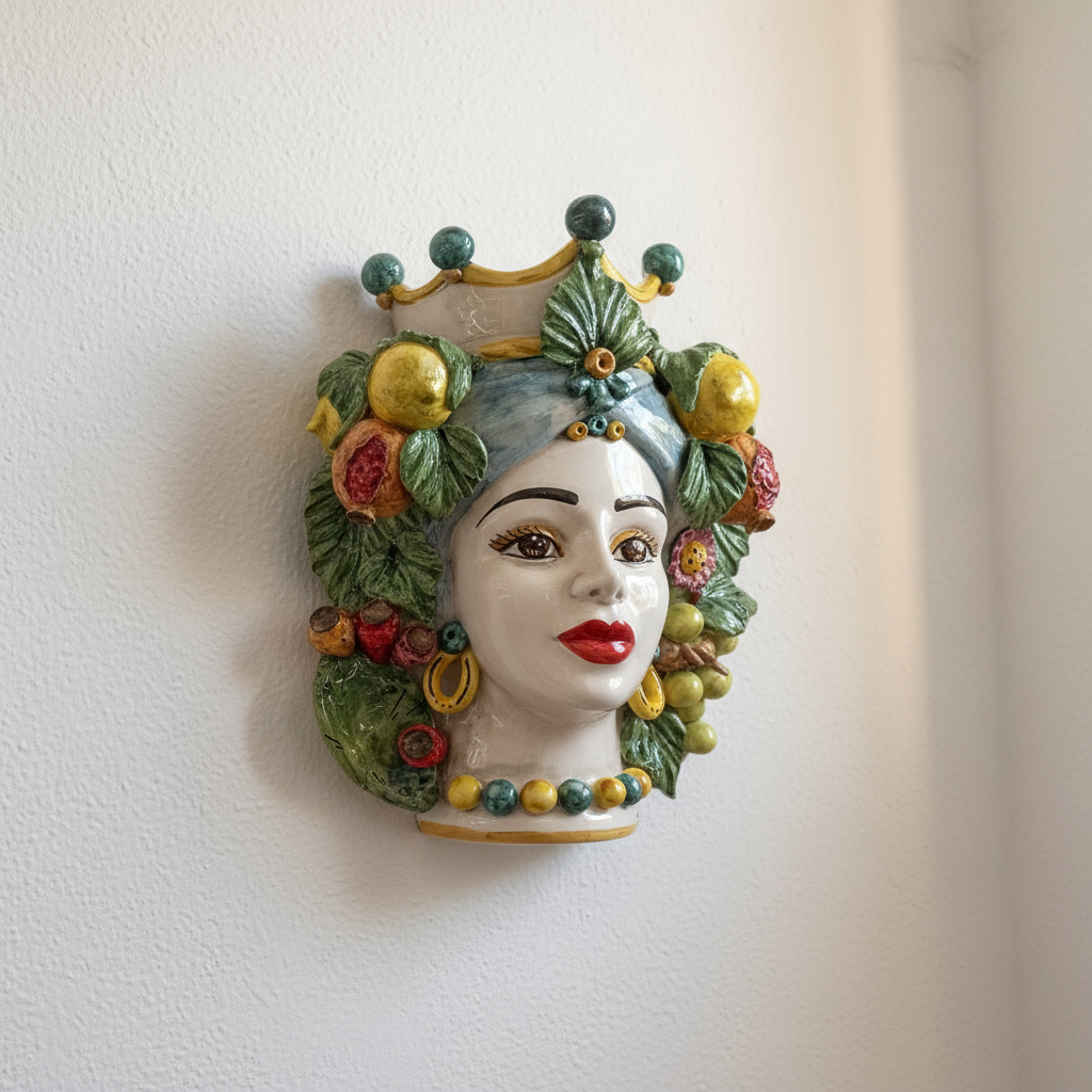 Mascherone 40cm Testa di Moro da Parete in Ceramica Siciliana di Caltagirone