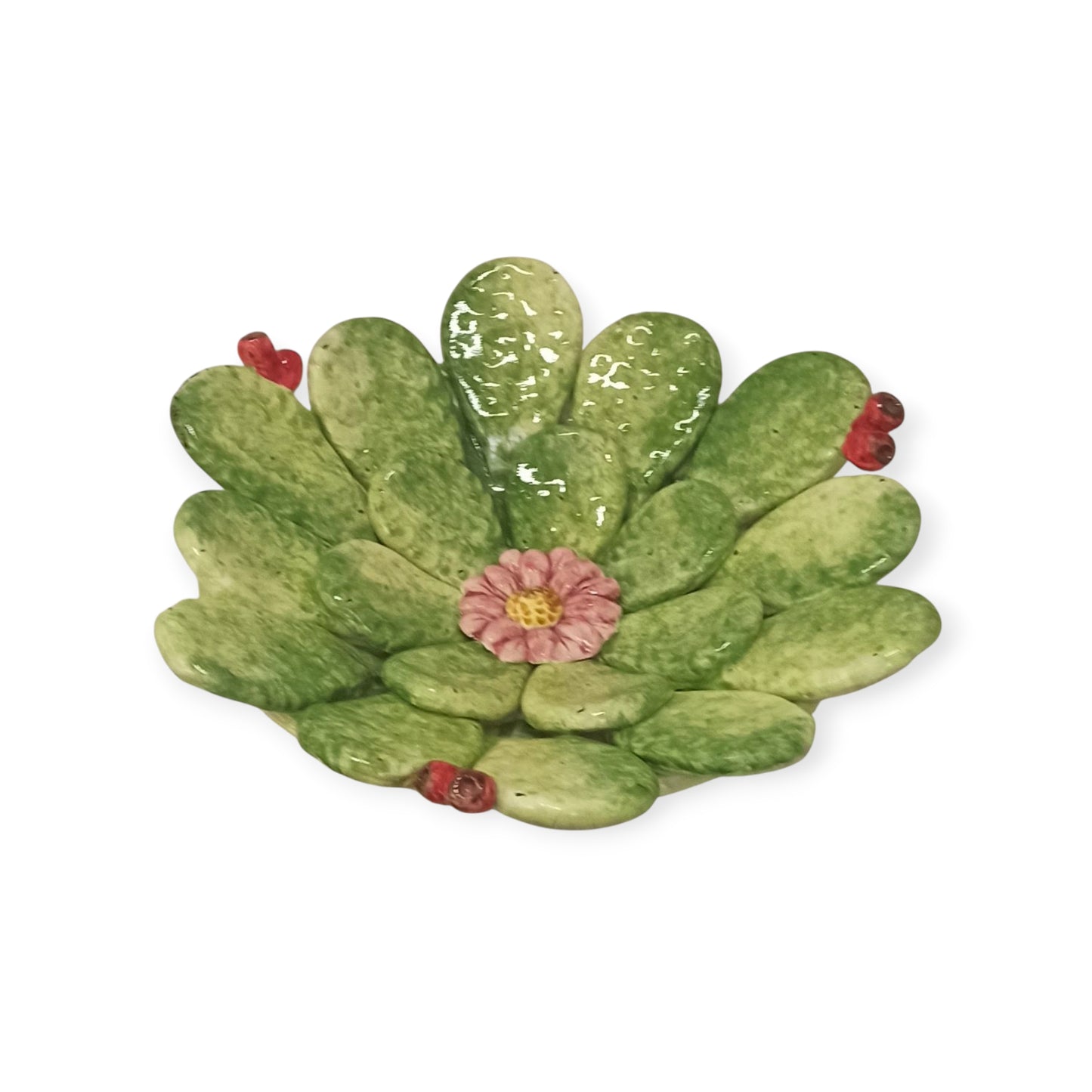 Centrotavola d.30cm Cactus in Ceramica Siciliana di Caltagirone