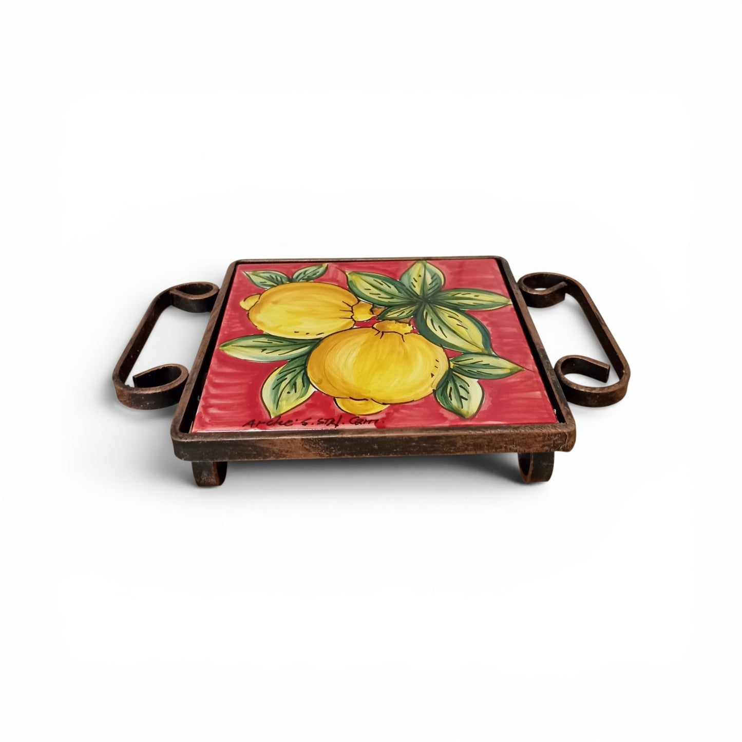Wrought Iron and Sicilian Ceramic Pot Rest