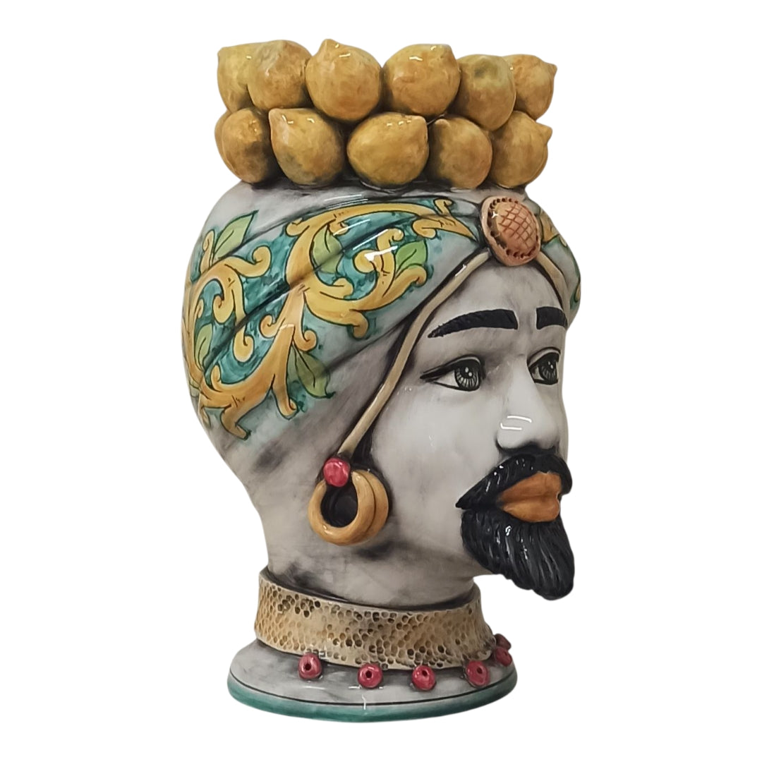 (Copia) Teste di Moro 38cm Limoni in Maiolica Siciliana di Santo Stefano di Camastra