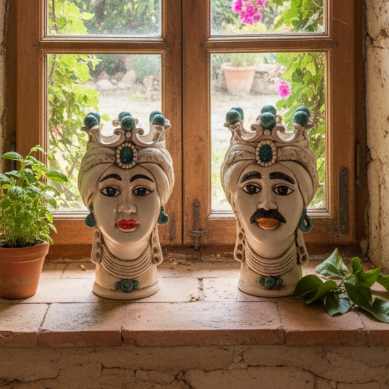 Teste di Moro h.28cm Corona in Ceramica Siciliana di Caltagirone
