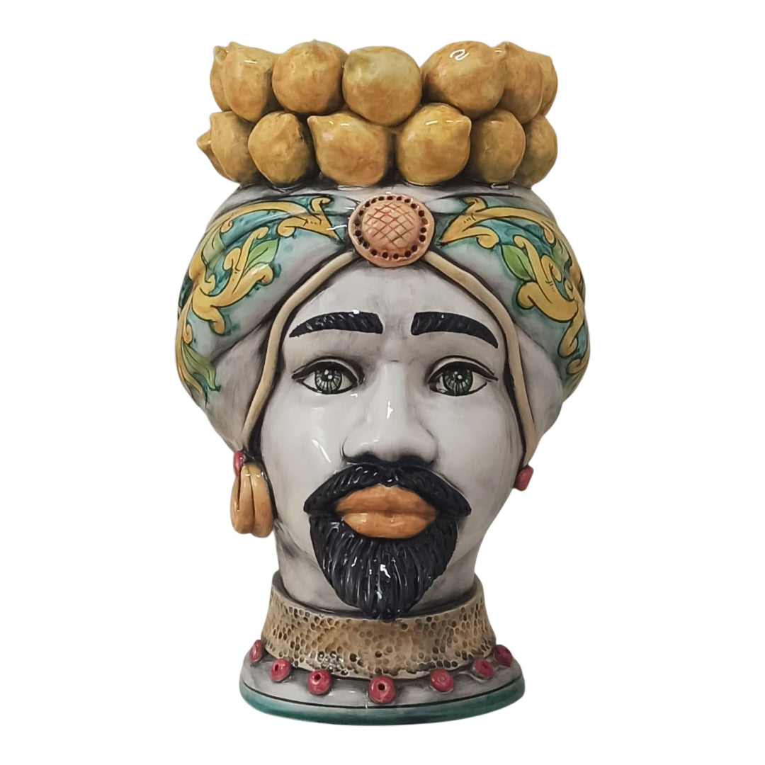 (Copia) Teste di Moro 38cm Limoni in Maiolica Siciliana di Santo Stefano di Camastra