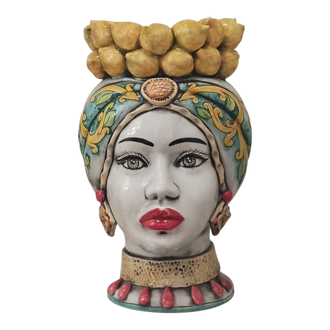 (Copia) Teste di Moro 38cm Limoni in Maiolica Siciliana di Santo Stefano di Camastra