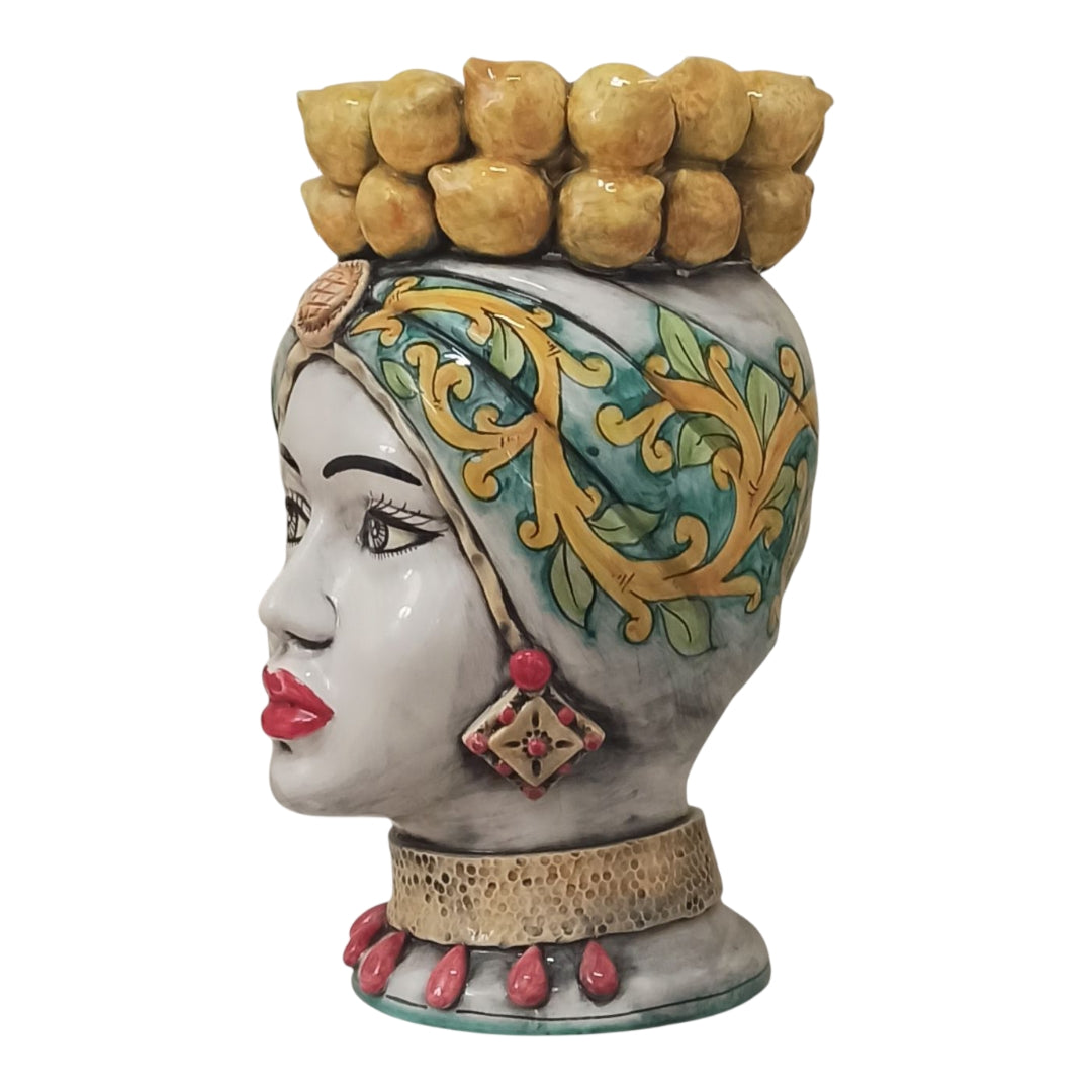 (Copia) Teste di Moro 38cm Limoni in Maiolica Siciliana di Santo Stefano di Camastra