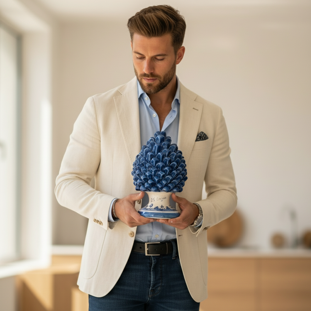 Sicilian Ceramic Pine Cone Caltagirone "ancient blue"