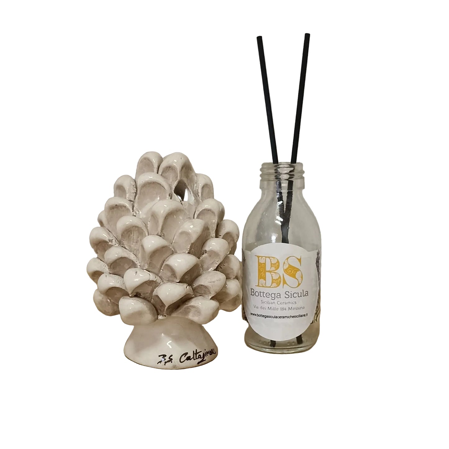 Sicilian Pine Cone Scented Diffuser in Caltagirone Ceramic - various colours