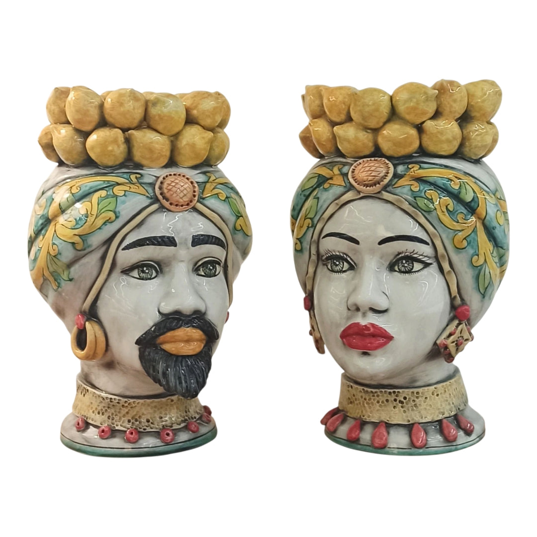 (Copia) Teste di Moro 38cm Limoni in Maiolica Siciliana di Santo Stefano di Camastra