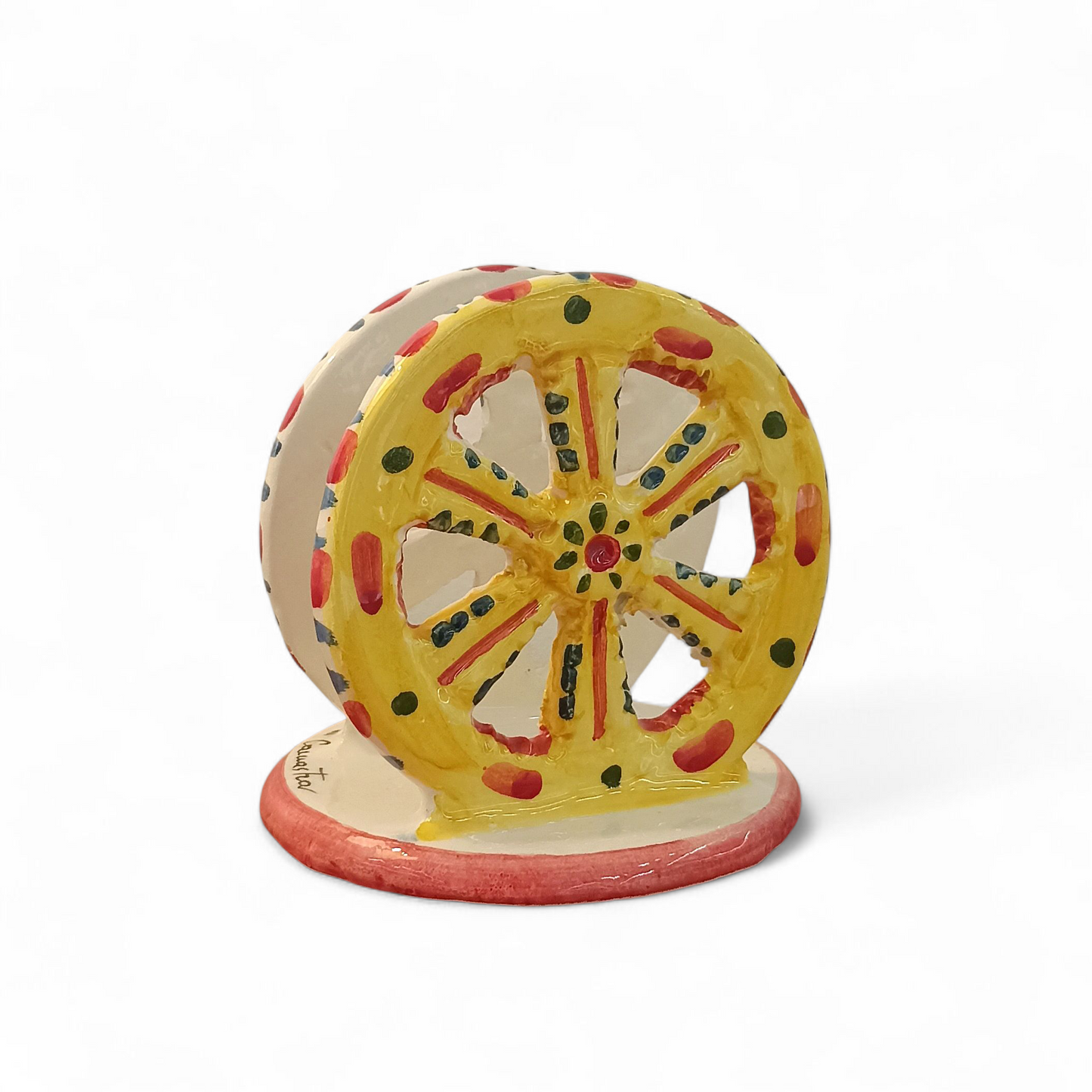 Porta Tovaglioli 13cm "Ruota di Carretto" in Ceramica Siciliana