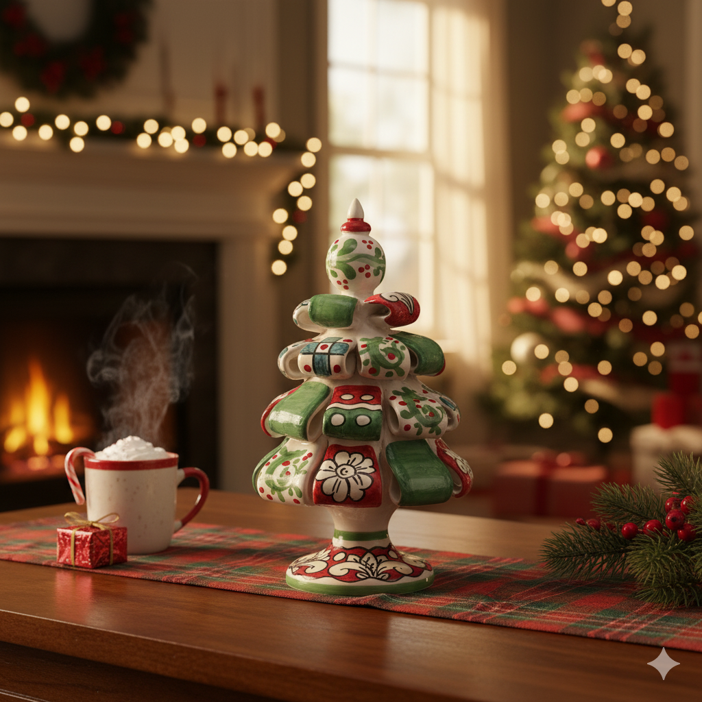 Albero di Natale 20cm "Patchwork" in Ceramica Siciliana di Caltagirone