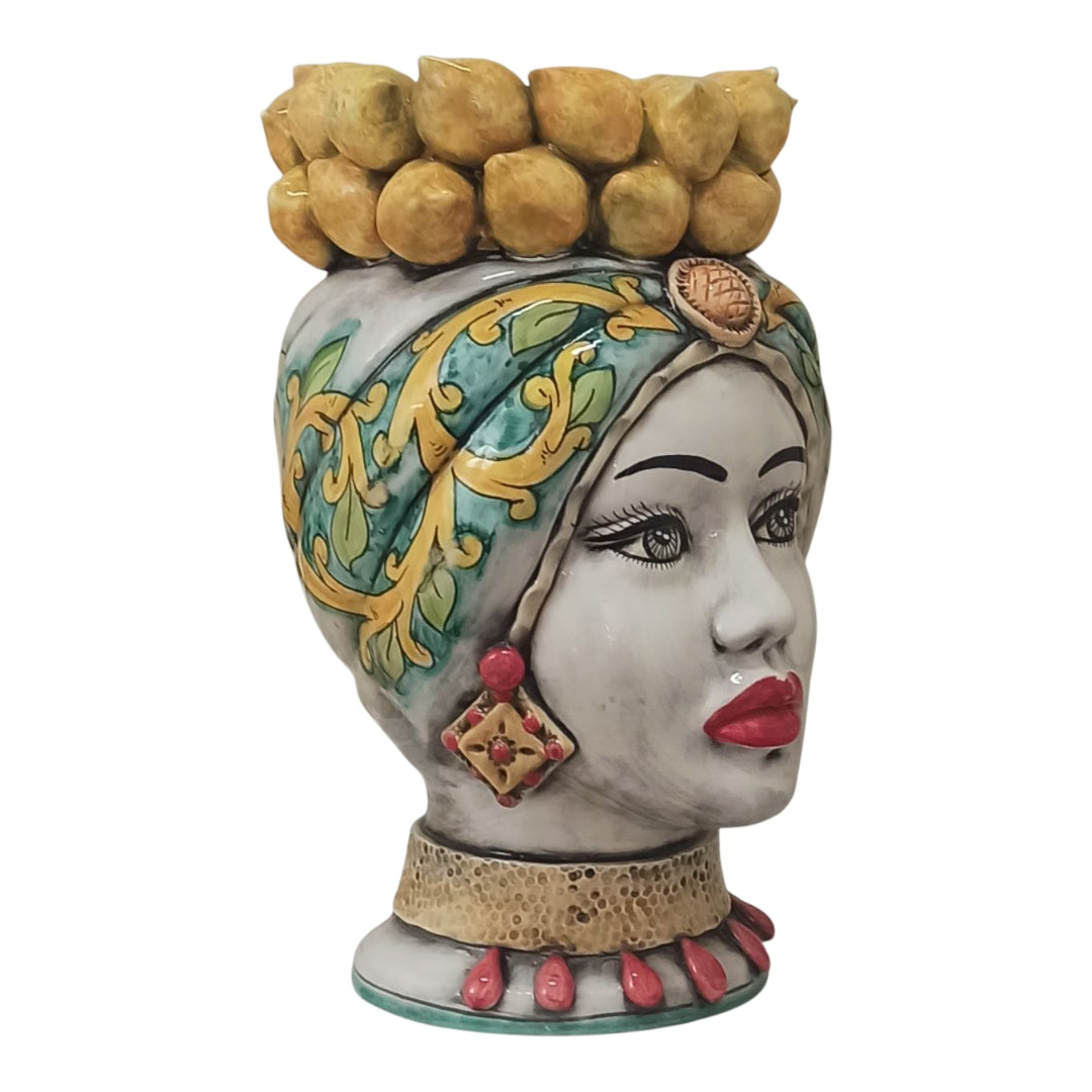 (Copia) Teste di Moro 38cm Limoni in Maiolica Siciliana di Santo Stefano di Camastra
