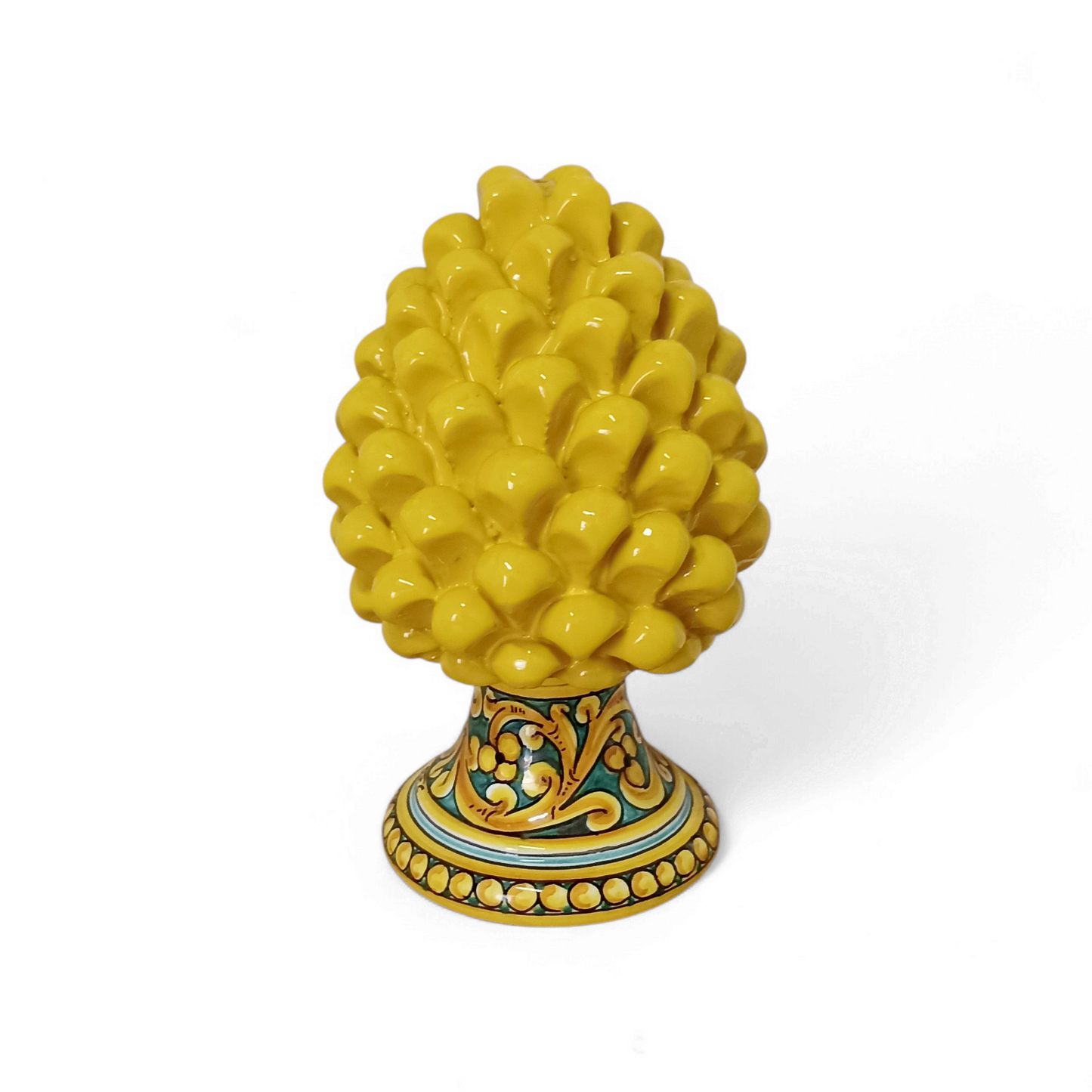 decorated yellow ceramic pine cone