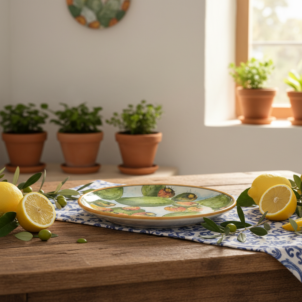 Piatto Decorato 32cm in Maiolica Siciliana di Santo Stefano di Camastra