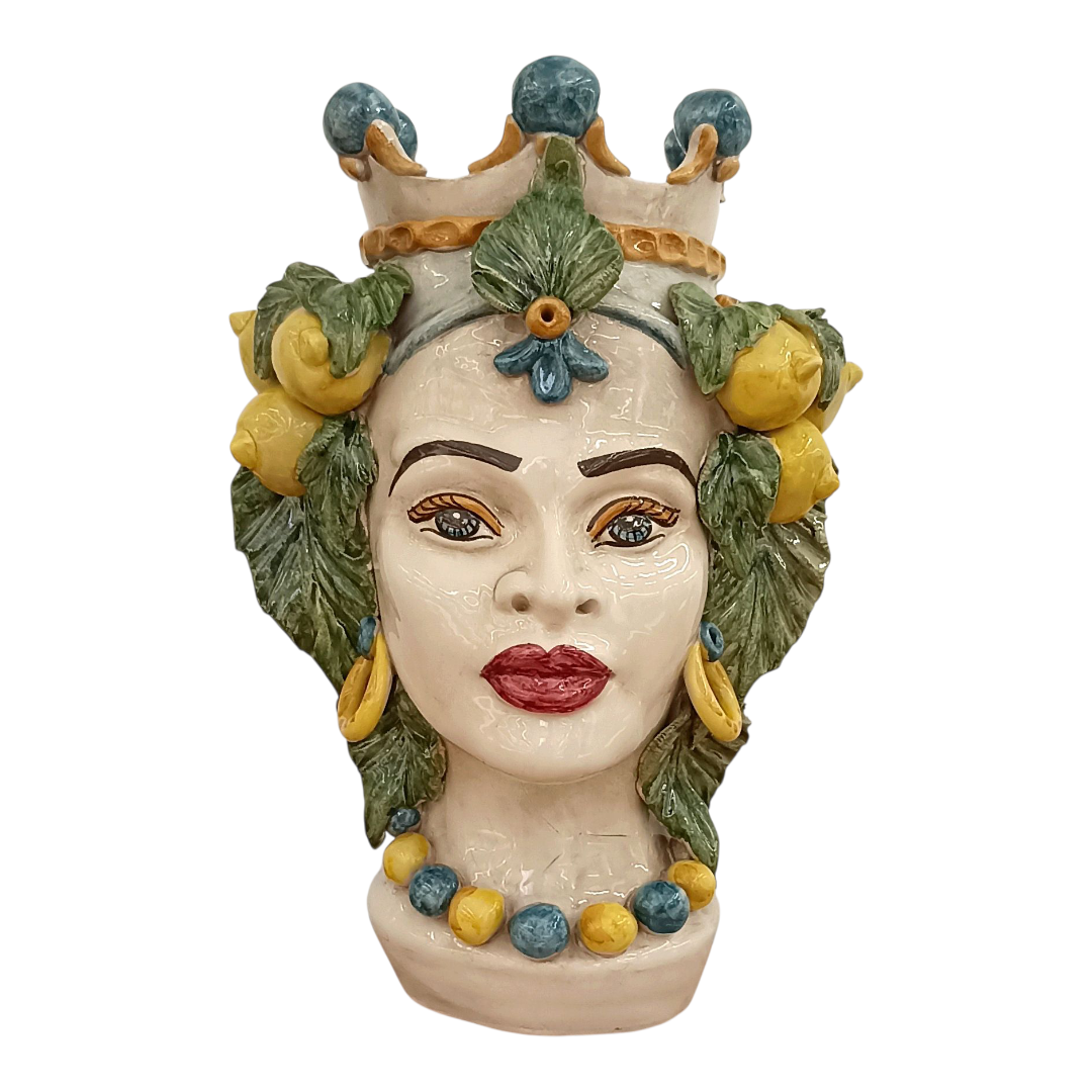 testa in maiolica con limoni per piante