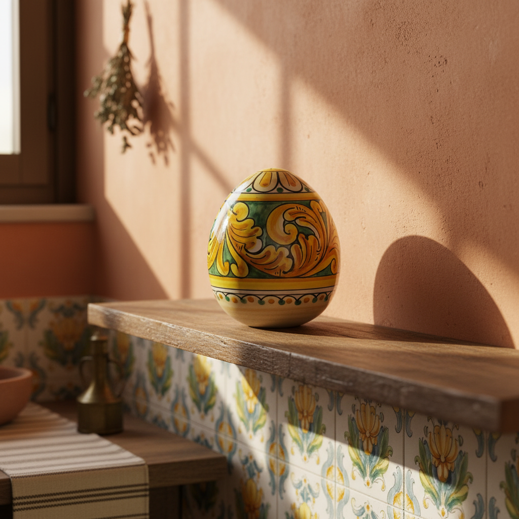 uovo decorato in maiolica siciliana