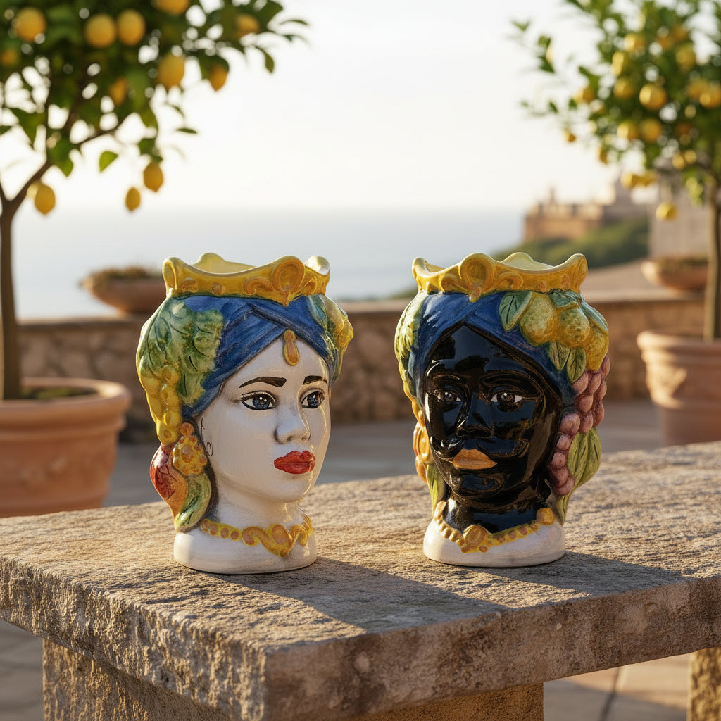 coppia teste di moro di caltagirone originali