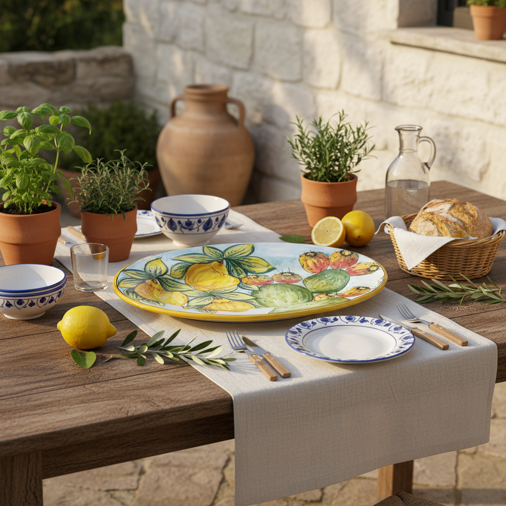 vassoi da portata decoro limoni e fico d'ndia