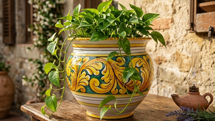 porta vaso in ceramica siciliana di Caltagirone