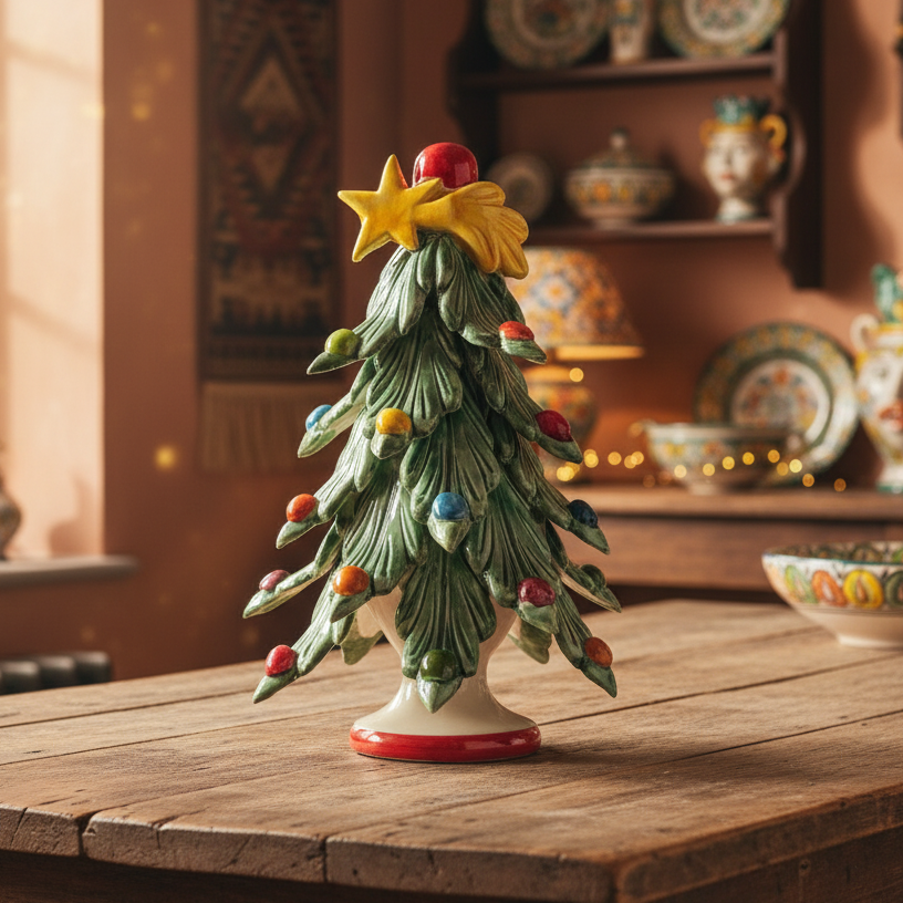 Alberello abete decorato in maiolica di Sicilia 