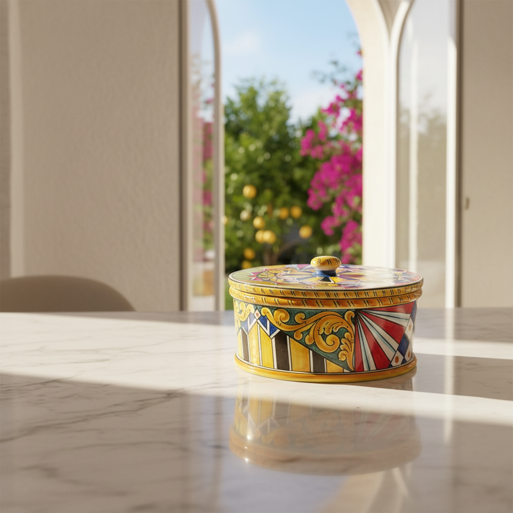 Biscottiera in maiolica di Caltagirone 