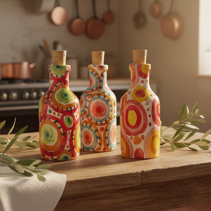 Bottiglia decorata in ceramica per olio 