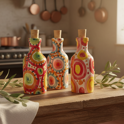 Bottiglia decorata in ceramica per olio 