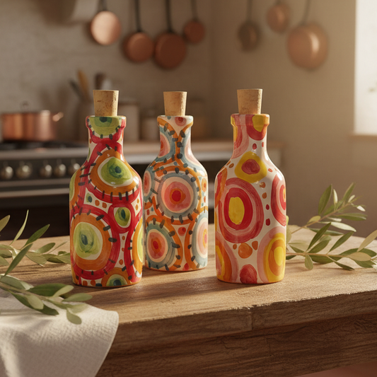 Bottiglia decorata in ceramica per olio 