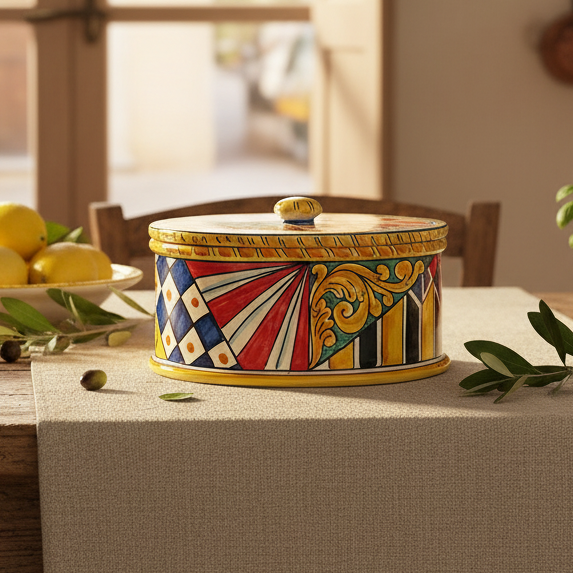 Contenitore con coperchio in ceramica Siciliana 
