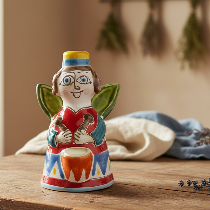 Decorated majolica angel